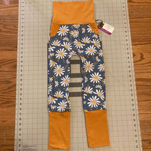 Load image into Gallery viewer, Daisies on Blue Mustard Cotton Spandex Maxaloones with Pockets