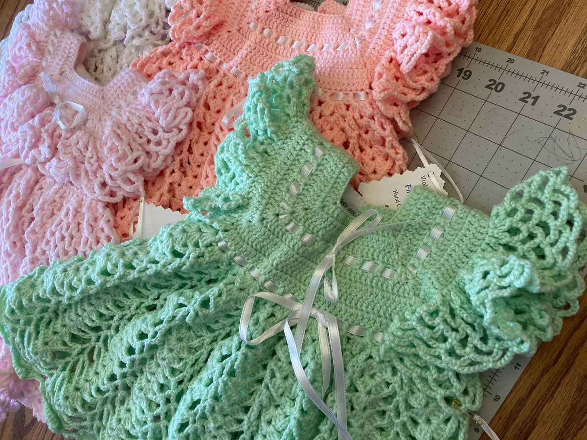 Crochet Baby Dress 3-6 Months Peach