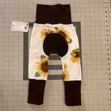 Load image into Gallery viewer, CLEARANCE Sunflowers on White Yellow Brown Mustard Cotton Spandex Maxaloones