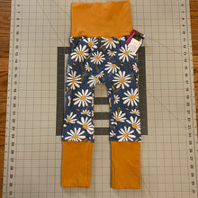 Load image into Gallery viewer, Daisies on Blue Mustard Cotton Spandex Maxaloones with Pockets