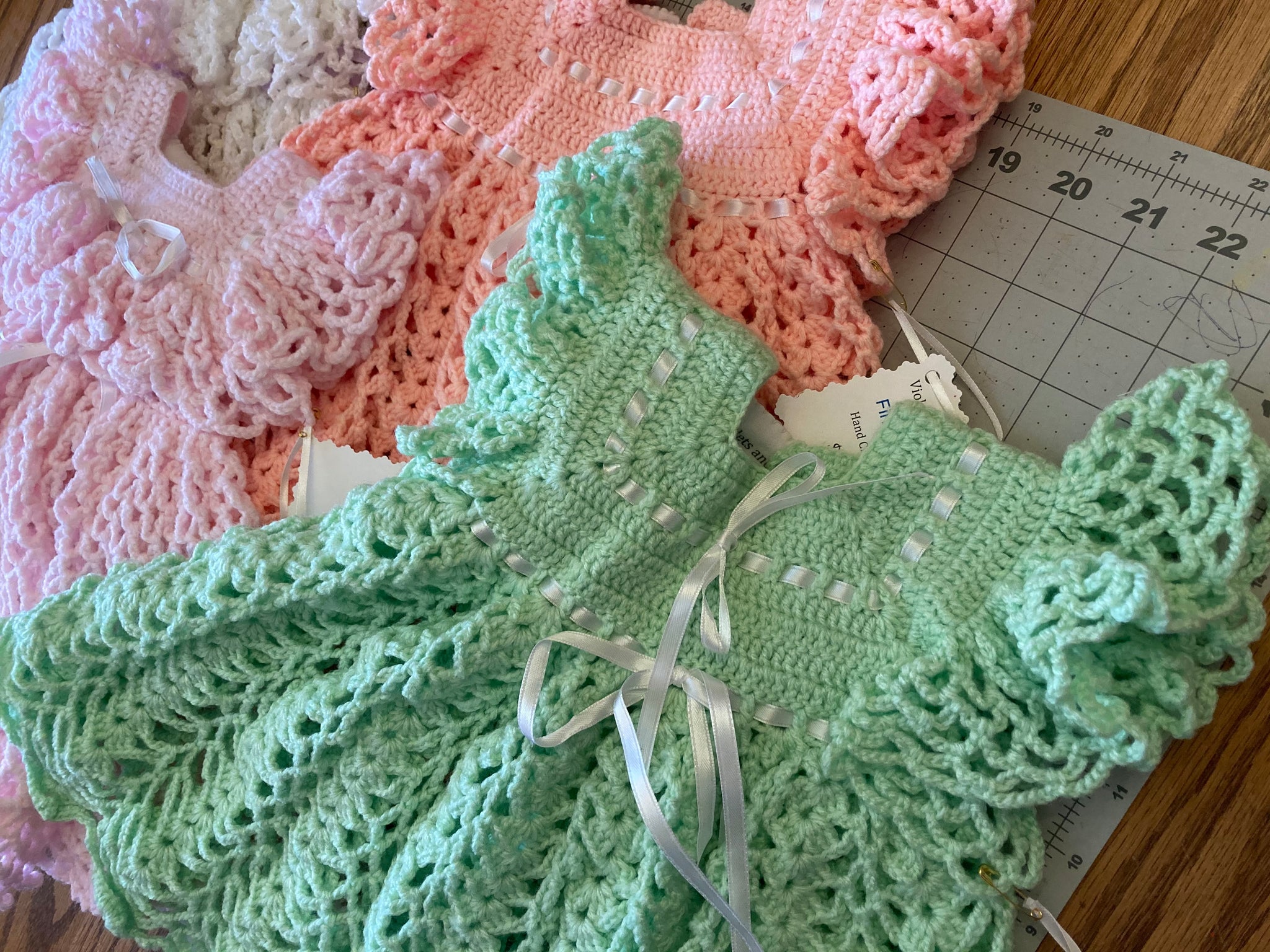 Crochet Baby Dress 3-6 months Peach