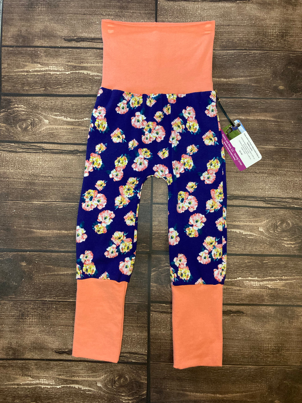 CLEARANCE 9mo-3T Peach Flowers Floral on Navy Maxaloones