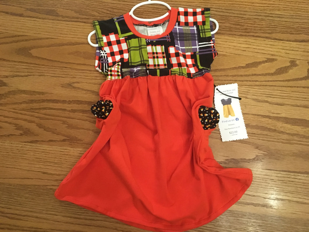 3T Halloween Plaid Orange Dress