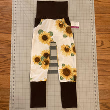 Load image into Gallery viewer, CLEARANCE Sunflowers on White Yellow Brown Mustard Cotton Spandex Maxaloones
