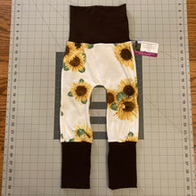 Load image into Gallery viewer, CLEARANCE Sunflowers on White Yellow Brown Mustard Cotton Spandex Maxaloones
