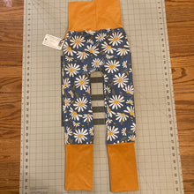 Load image into Gallery viewer, Daisies on Blue Mustard Cotton Spandex Maxaloones with Pockets
