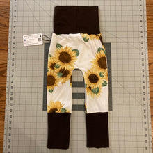 Load image into Gallery viewer, CLEARANCE Sunflowers on White Yellow Brown Mustard Cotton Spandex Maxaloones
