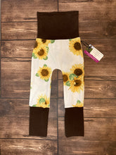 Load image into Gallery viewer, CLEARANCE Sunflowers on White Yellow Brown Mustard Cotton Spandex Maxaloones
